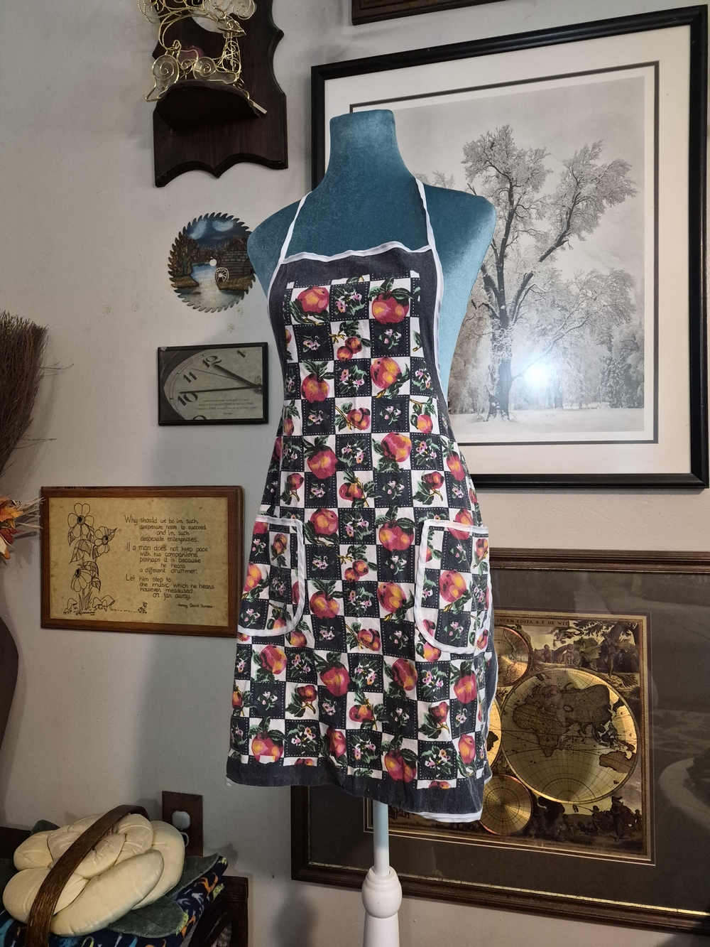 Faux Denim Apple Print Kitchen Apron 100% Cotton